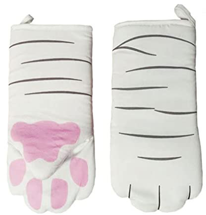 Anti Scalding Gloves Cooking Baking Mitts Cotton Oven Gloves with Cat Paw Pattern Fireplace Gloves