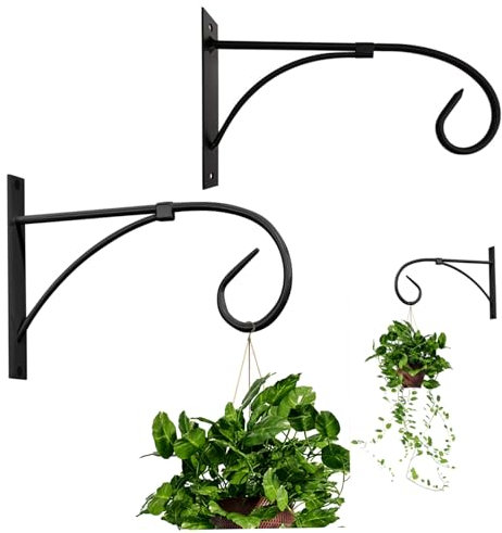 Fence Hanging Brackets,2Pcs Hanging Basket Bracket Hooks Fence Post Brackets Fence Panel Clips Concrete Fence Posts Fence Post Hanging Basket Brackets (Black) for Home