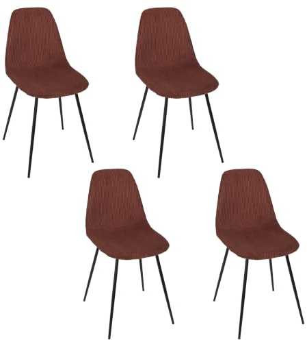 HOME DECO FACTORY 4er-Set Cord-Stühle Scott Weicher Sitz Terracotta | Stahl und Cordsamt, 4er-Set Cord-Stühle Scott, weicher Sitz, Esszimmer, 54 cm, Terracotta