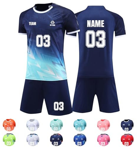 Generisch Trikot mit Eigenem Namen & Nummer & Logo, Trikot Personalisiert Kinder, Fußball Trikots Shorts Set für Kinder/Erwachsene, Fussball Jersey Trainingsanzug für Junge Herren
