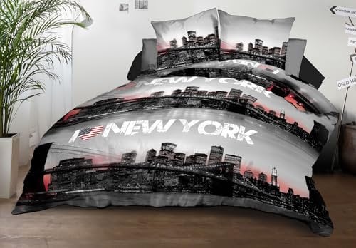 Housse de Couette 240x260 + 2 taies - Microfibre Douce et résistante - Entretien Facile - New-York, Noir
