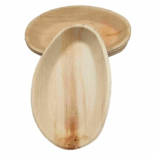 Eco Leaf 100 Disposable Palm Leaf Plates | 8 (20cm) Oval Compostable Plates | Eco-Friendly, Biodegradable Heavy-Duty Plate for Wedding, Party and Picnic | Microwave & Oven Safe