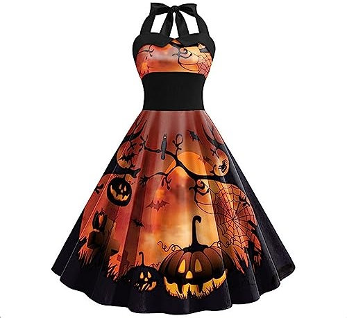 Vestido de Halloween para Mujer - con Mangas de Trompeta Vestido Gótico para Mujer Gótico Vestido de Noche con Ribete Vestido de Halloween Fiesta Cosplay Disfraz Adulto para Halloween Carnaval Party