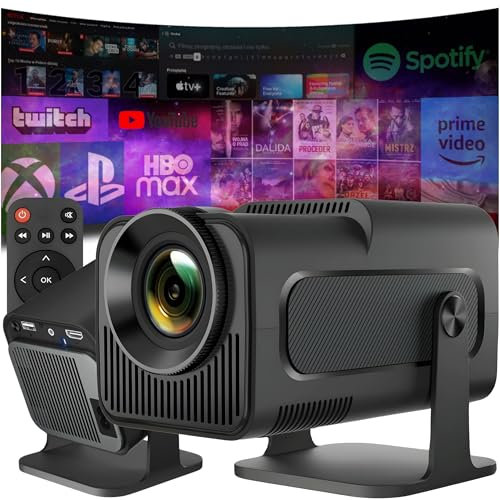 Beamer 4K 1080P Full HD Unterstützt, Mini Projektor Android 11.0 5G WiFi 6 BT 5.0, Smart Projector 390ANSI 8000L Auto Horizontal Trapezoid Correction, Beamer Handy 180°Drehbarer (schwarz)