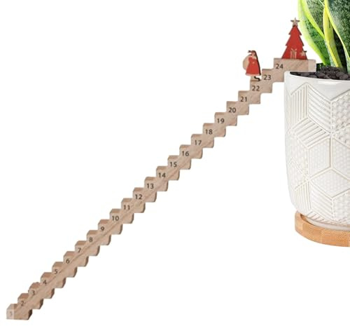 Moreeulsi 40 cm Schreibtisch-Dekoration, Weihnachtsmann kletternder Treppe, Kletter-Adventskalender, hölzerner Countdown bis Weihnachten, Tischschild, Countdown bis Weihnachten,