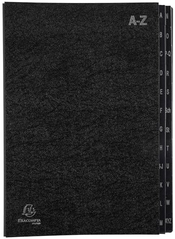 Exacompta - Ref. 57024E – Karton mit 8 Ordnern – fester Einband – innen aus recycelter Karte – laminierte Register von A bis Z – 24 Fächer – Maße 24 x 34 cm – Schwarz