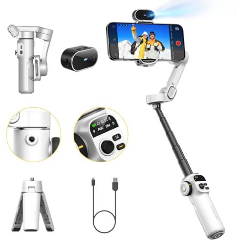 AOCHUAN Gimbal Stabilizer for iPhone, Phone Gimbal with AI Tracking Sensor for Vlog Recording, 3-Axis Phone Stabilizer with 7.8' Extension Rod and OLED Display for iPhone/Android-Smart X2 AI White
