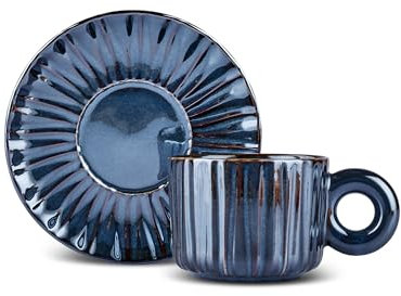 Karaca Arthur Tea Cup for 2 People, 260 ml, Modern Tea Set, Stylish Tea Cups, Comfortable Handle Cups, Navy