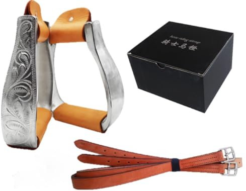 MORECP 12,7 cm Western-Reitsteigbügel, handgeschnitzt, leicht, Aluminium, mit Sattelgurt, Echtlederummantelung, MP1134