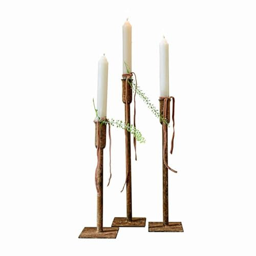 Loberon Kerzenhalter 3er Set Viverto, DREI Größen, Rustikales Rost-Finish, für Stabkerzen, Industrieller Charme, Kerzenständer, Dekoration, Eisen, antikbraun