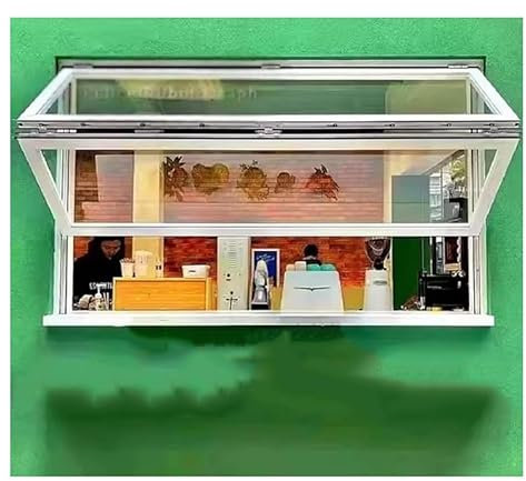 IYUESQ Konzessionsfenster, 5 mm verstärktes Glas-Klappfenster, bündig montiertes, hochklappbares Food Truck-Fenster, Aluminiumlegierung mit Markisen-Servicefenster für Snackbar-Konditorei