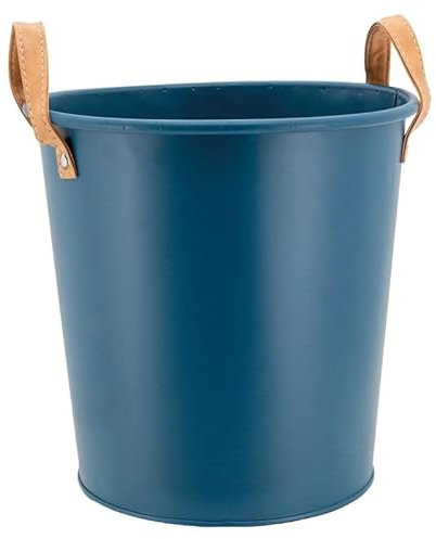 AUBRY GASPARD - Corbeille à Papier en Métal Bleu - Collection Cargo - Ø 26 x Hauteur 26 cm - 2 Anses en Polyuréthane - Finition Mate - Style Industriel et Vintage - Idéale pour Bureau et Rangement