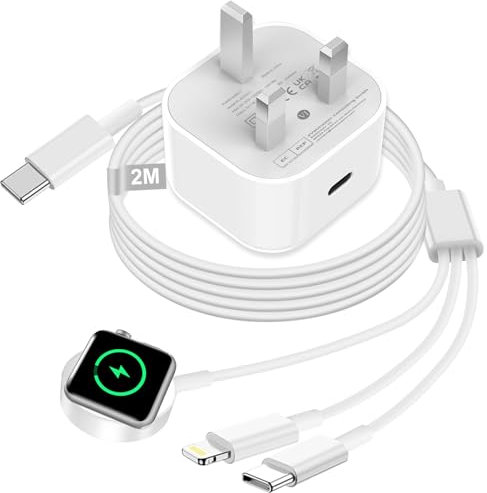 3 in 1 Charger Cable for Apple Watch and iPhone, iWatch Charger Cable 2M and 20W USB C Fast Charger Plug Magnetic Charging Cable for iWatch Series 10/9/8/7/6/SE/Ultra, iPhone 16 15 14 13 12 11 Pro Max
