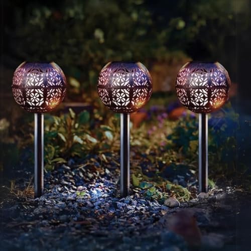 Garden Mile 6pc Luxorb Solar Garden Stake Lights Damasque Silhouette Solar Lights Outdoor Garden Waterproof All Year Long Ideal for Flowerbeds Borders Planters Driveway Lighting Pathway Lighting