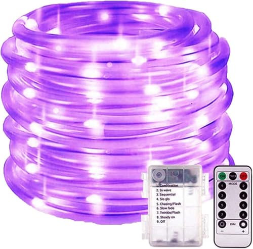 SUAVER LED Lichterschlauch Außen Wasserfest LED Schlauch Lichterkette mit Fernbedienung 8 Modi,Batterie Seil Licht für Party Hochzeit Weihnachten Dekolicht Tube String Lichter (Lila, 10m 100LED)