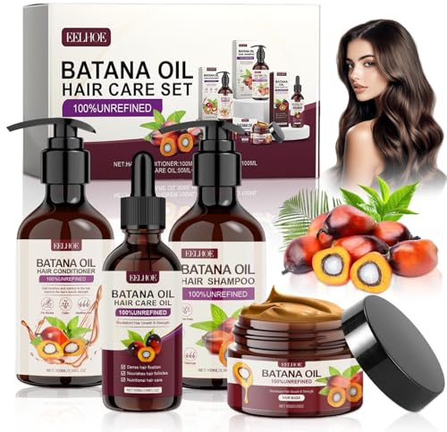 Batana Öl für Haarwachstum 4 Stück, Batana Shampoo, BaTana Haarspülung und BataNa Haaröl, BatanA Haarmaske, Bio BaTana-Öl-Conditioner, für Gesünderes, Dickeres, Glatter Haar