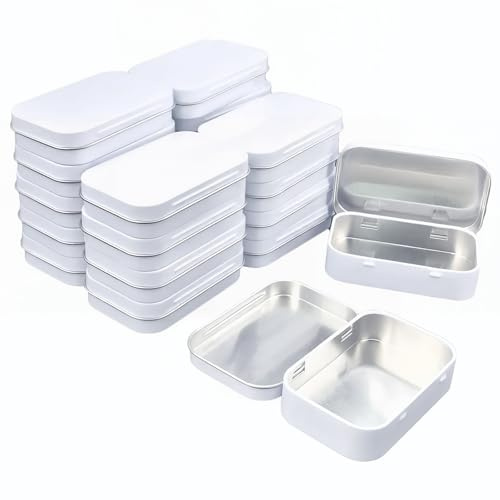 Goodma Metalldosen rechteckig mit Scharnier, 20 Stück, Weiß, 95x62x20mm | Leer, Basic Notwendigkeiten, Home Storage Organizer, Mini Box Set