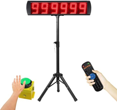 Chronomètre LED pour compétition, minuteur de compte à rebours, minuteur numérique avec bouton, chronomètre sport de 5 pouces avec trépied, compte à rebours/Up Digital Gym Timer Clock pour la maison