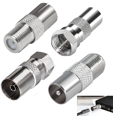 4 Pezzi Adattatore per Antenna TV Maschio Femmina, Adattatore Coassiale TV, Kit Adattatori Coassiali per Cavi SAT Presa Multimediale Decoder Digitali Connettore F Maschio F Femmina per Satellite Modem