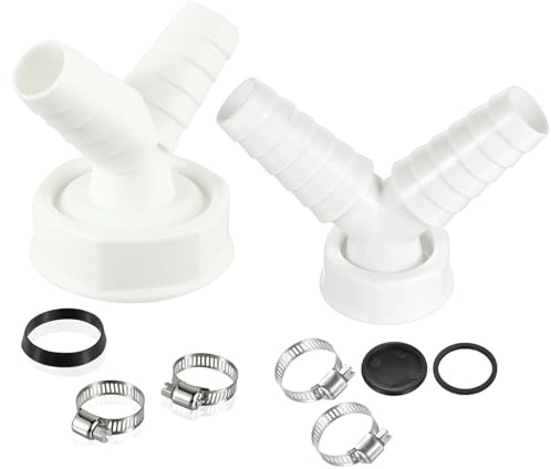 Waschmaschine Doppelanschluss, Abfluss Waschmaschine Adapter mit 7 Zubehörteilen, 1 Zoll und 1 1/2 Zoll Anschlüsse, Inklusive 2 Klemmen pro Größe für Sichere Befestigung