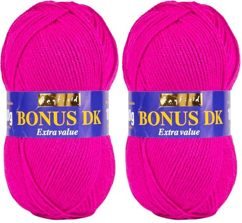 Sirdar Hayfield Bonus DK Double Knitting Yarn, Magenta (564), 100g (Pack of 2)