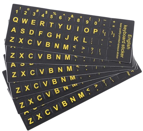 Warmhm Keyboard Stickers 6 Pcs English Keyboard Letter Stickers Black Yellow Matte PVC Qwerty Decals for Laptop Computer Keys