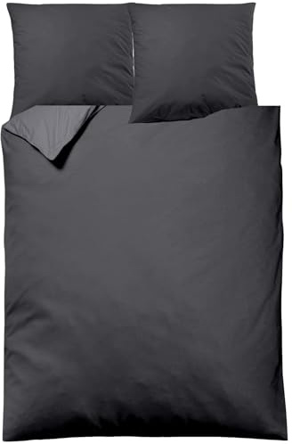 sleepling Satin Bettwäsche, 3-teiliges Set: 1x 200x220cm Bettbezug & 2X 80x80cm Kissenbezug, 100% Mako Baumwolle, Wendebettwäsche, Seidig Weich, Oeko-TEX, Made in EU, Waschbar bis 60 Grad, Anthrazit