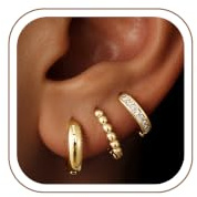 Turandoss Lot de 3 paires de boucles d'oreilles pour femme, plaquées or 14 carats, hypoallergéniques, petites créoles médicales, clous d'oreilles hélix, cartilage, piercing d'oreille, bijoux en or