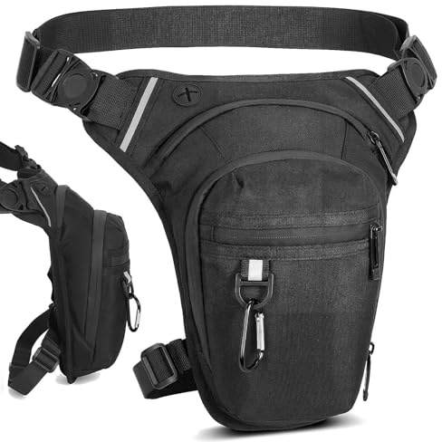 Eulihent Beintasche Motorrad Wasserdicht Oberschenkeltasche mit 1 Karabiner und Reflexstreifen Hüfttasche Herren und Damen Bein Taschen Gürteltasche für Outdoor Radfahren Wandern Camping (Schwarz)