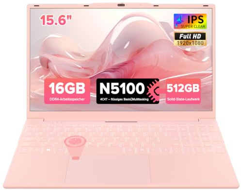 Auusda Laptop 15,6 Zoll Notebook, 16 GB RAM, 512 GB SSD, Prozessor N5100(Beats N4120/5205U CPU), Fingerabdrucksensor, BT5.0, Wifi5, Privacy-Kameraabdeckung, leichtes Notebook für Schule & Büro