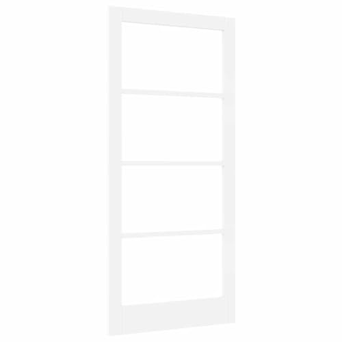 Puerta interior blanca imprimada 93 x 202 cm madera maciza de pino | Con elementos de cristal, diseño moderno, versátil para salón, dormitorio, fácil cuidado