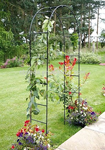 NEW GARDEN METAL ARCH 2.4M SELF ASSEMBLY FOR CLIMBING PLANTS ROSES TRELLIS BLACK METAL POWDER COATED