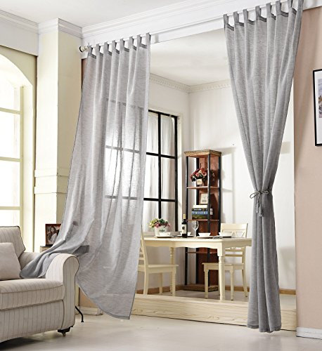 WOLTU 2er Set Gardinen transparent mit Schlaufen Leinen Optik, Doppelpack lichtdurchlässige Leinenvorhänge Landhaus Stores Fensterschal für Wohnzimmer Kinderzimmer Schlafzimmer, 140x225 cm Dunkelgrau