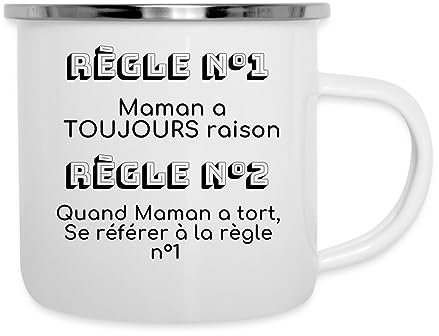 Spreadshirt Maman A Toujours Raison Meilleure Maman Mug Camping Émaillée, taille unique, blanc