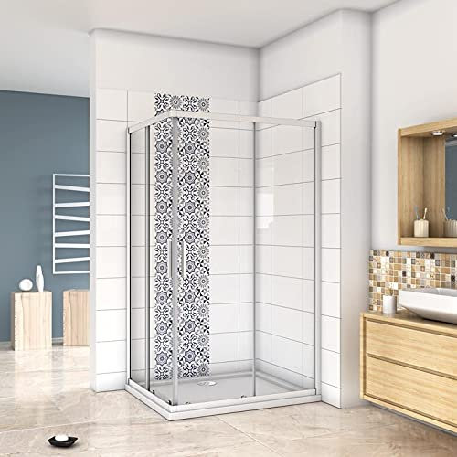 Mamparas Angular Doble Puertas Correderas Gris Mate Cristal 5mm para Ducha 100x80cm + Plato de Ducha