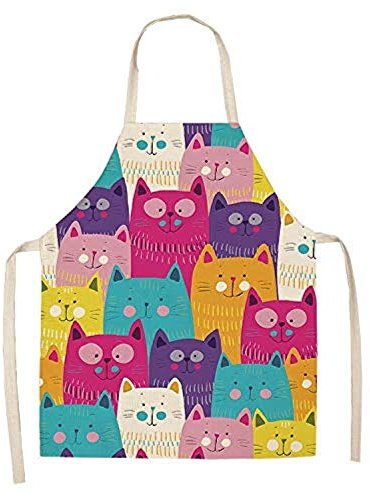 ShopINess Lustige und originelle Kochschürze mit Katzenmotiv für Erwachsene und Kinder Ideal für Grillpartys und Feste - Baumwolle und Leinen Maschinenwaschbar (Bunte Katzen, 68x55cm)