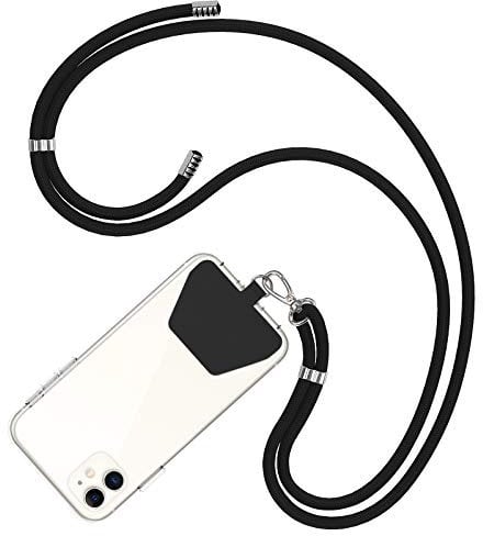 COCASES Cadena de Teléfono Celular Universal, Cordón Correa para el Cuello compatible con iPhone/Samsung/Huawei (Negro)