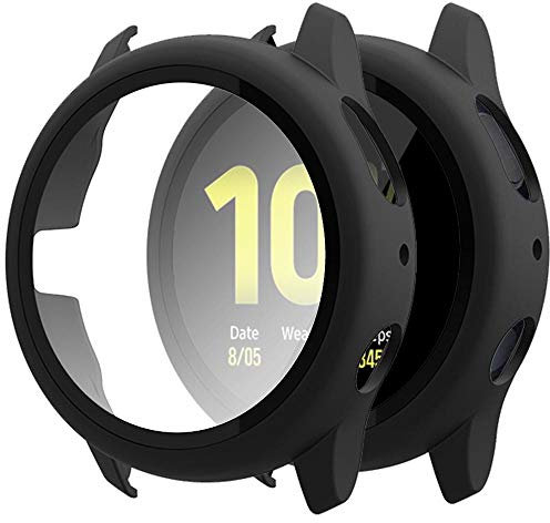 Miimall Glas Schutzfolie Kompatibel mit Samsung Galaxy Watch Active 2 44mm Hülle PC + Glas Displayschutz, Vollschutz Ultra Dünn Kratzfest Schutz für Galaxy Watch Active 2 44mm - Schwarz