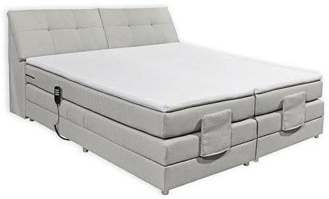 Stella Trading CARPINO Boxspringbett 180x200 elektrisch verstellbar, Silber - Bequemes Doppelbett mit dekorativer Steppung & Komfortschaum Topper - 180 x 110 x 234 cm (B/H/T)