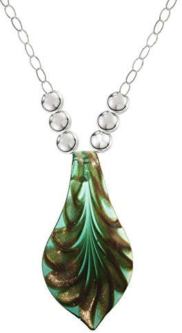 Collar de cristal murano color verde y dorado de Plata de Ley 925