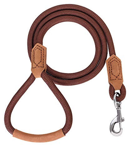 Mile High Life | Premium Leather Dog Leash | Strong Rope Leash | Leather Handle | Zinc Alloy Strong Clasp | Small Medium Large Dogs | 4/5/6 Feet (48 Inch, Dark Brown)
