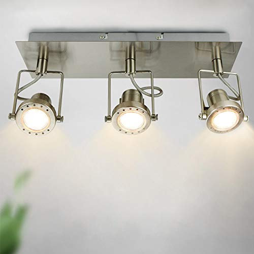 Depuley Deckenlampe Strahler Led Mordern Deckenstrahler mit 3 Schwenkbaren GU10, Warmweiß Deckenleuchte mit Quadratischer Platte, Deckenspot für Wohnzimmer, Schlafzimmer, Glühbirne enthalten