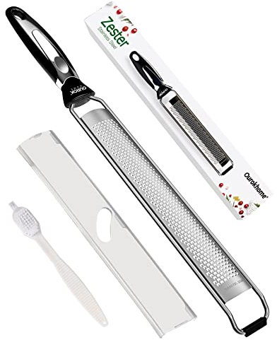 Ourokhome Kitchen Lemon Zester, Stainless Steel Hand Held Parmesan Cheese Grater for Ginger, Chocolate, Coconut, Lime, Nutmeg, Citrus, Fruit, Vegetable with Cleaning Brush, Dishwasher safe, Black