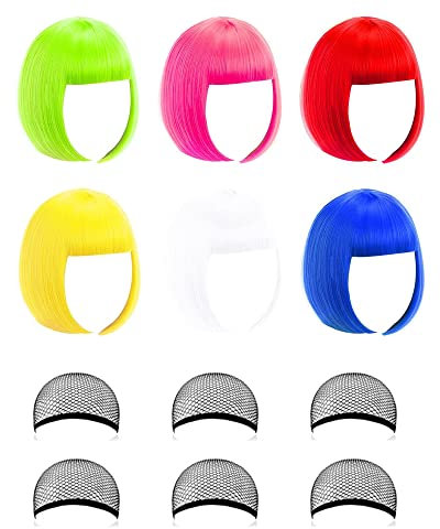 Farbige Perücken, Neonfarben, Party-Perücken für Frauen, Mädchen, Cosplay, Kostüm, Party, Urlaub, Junggesellinnenabschied, Nachtclub, 6 Stück