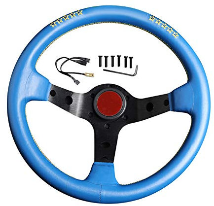ihreesy 13 Zoll Racing Sports Lenkrad,320mm Deep Dish Universal 6 Bolt Sports Drifting Lenkrad Modifiziertes Lenkrad mit Hupenknopf, Hupendraht,Blau