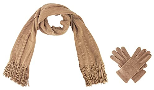 BRUCERIVER Damen Ultraweich Schal & Handschuh Set | Gestrickter, Touchscreen Funktion, Cable Design
