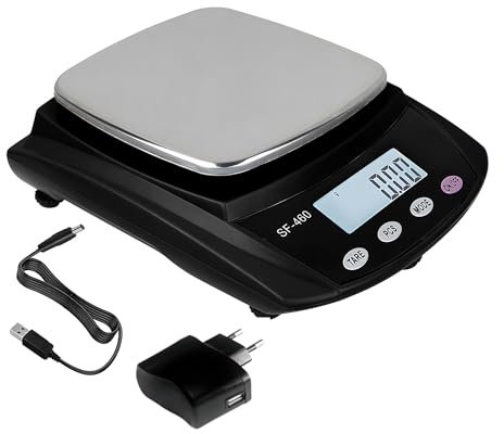 Báscula electrónica de laboratorio portátil de 600 g/0,01 g báscula de cocina de alimentos equilibrio preciso para pesar gramos, onzas, quilates, cargador USB y adaptador