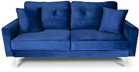 SAMIRA Divano 3 posti in velluto blu piedi in metallo mod. Cloe