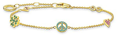 Thomas Sabo Damen Armband mit Buntbesetzten Symbolen 925er Sterlingsilber 750er Gelbgold Vergoldung mit Zirkonia, A2039-488-7-L19V