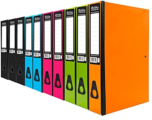 10 x Assorted Colour Pukka Foolscap Glossy Box Files with Document Clip & Push Lock School Work Office File Organiser